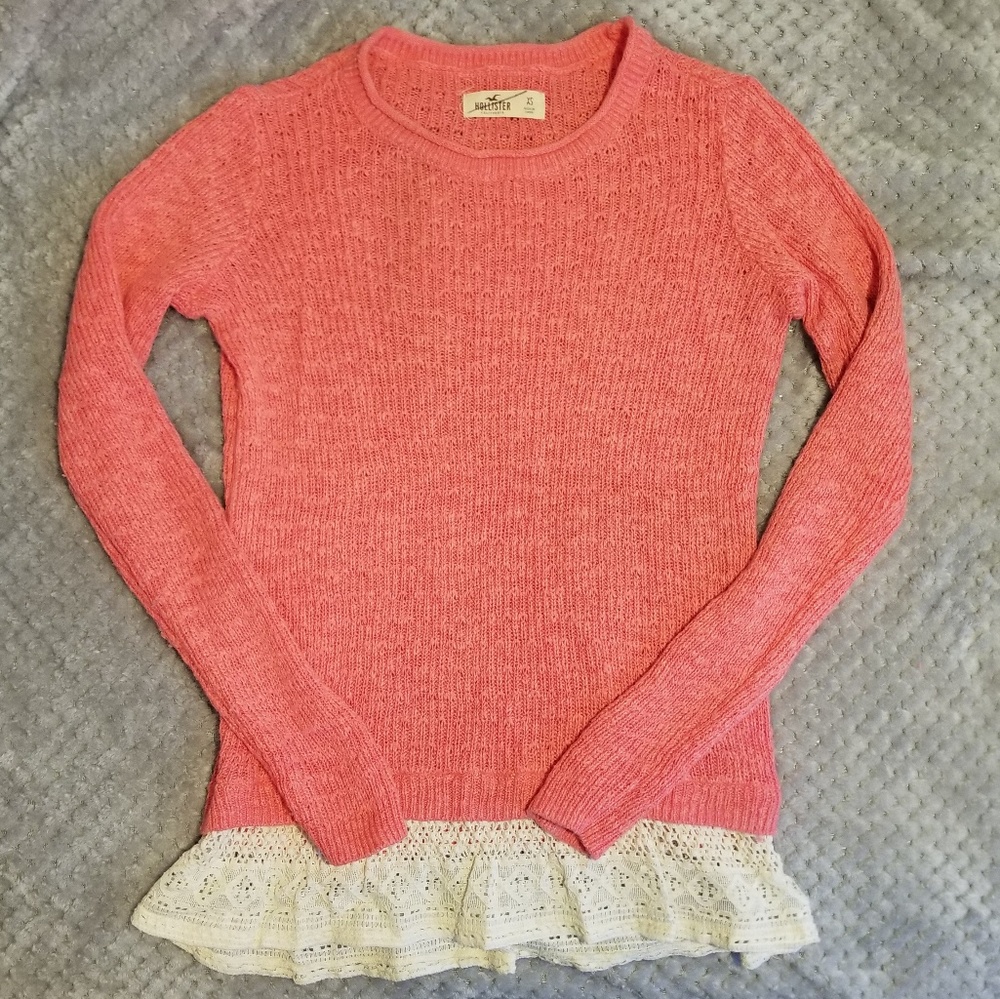 Boho Hollister Coral Lace Bottom Sweater Top XS
